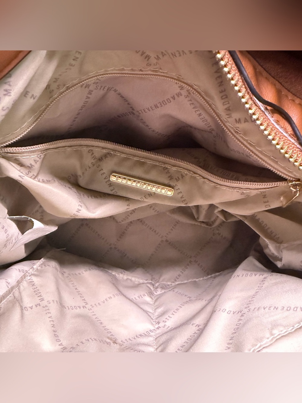 Steve Madden Brown Embossed Logo Shoulder Crossbody Bag Gold Hardware - Picture 6 of 12